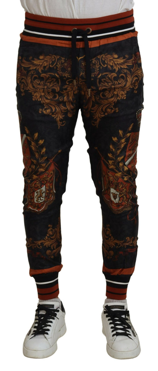 Dolce & Gabbana Gray Silk Baroque Crown Trousers Sport Pants Dolce & Gabbana