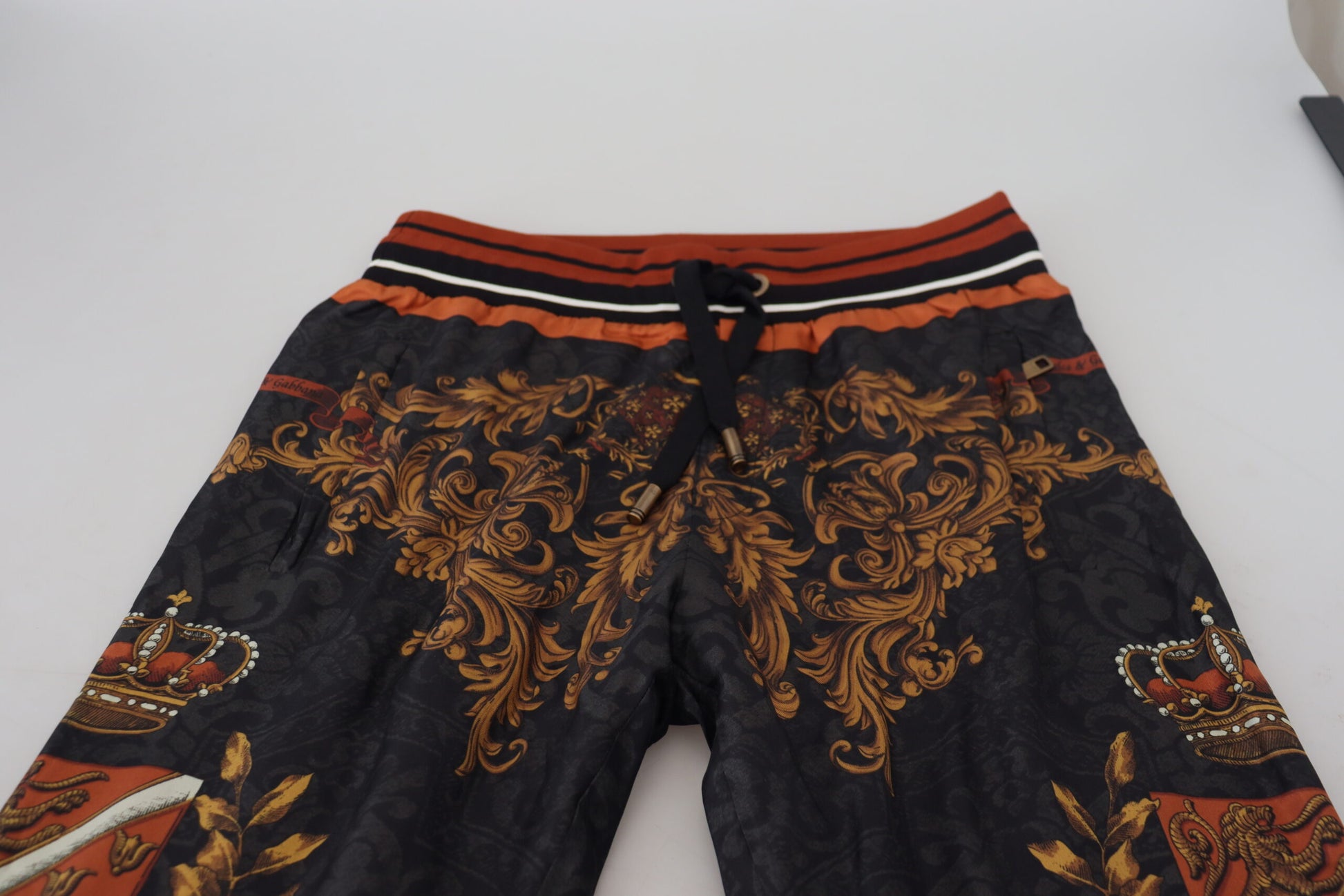 Dolce & Gabbana Gray Silk Baroque Crown Trousers Sport Pants Dolce & Gabbana