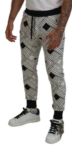 Dolce & Gabbana Black White Cotton Trousers Sport Pants - Eljoys Fashion 