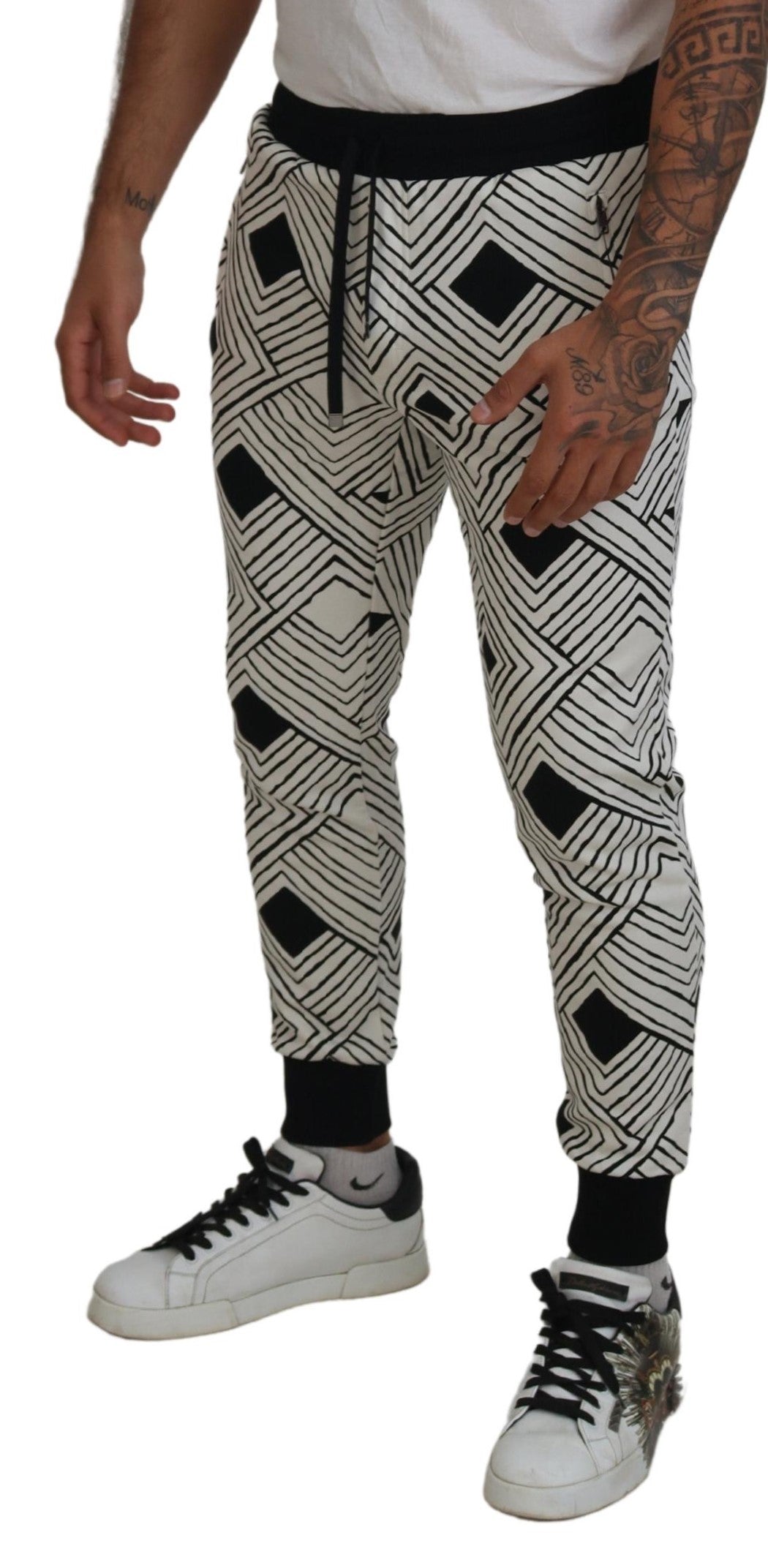 Dolce & Gabbana Black White Cotton Trousers Sport Pants - Eljoys Fashion 