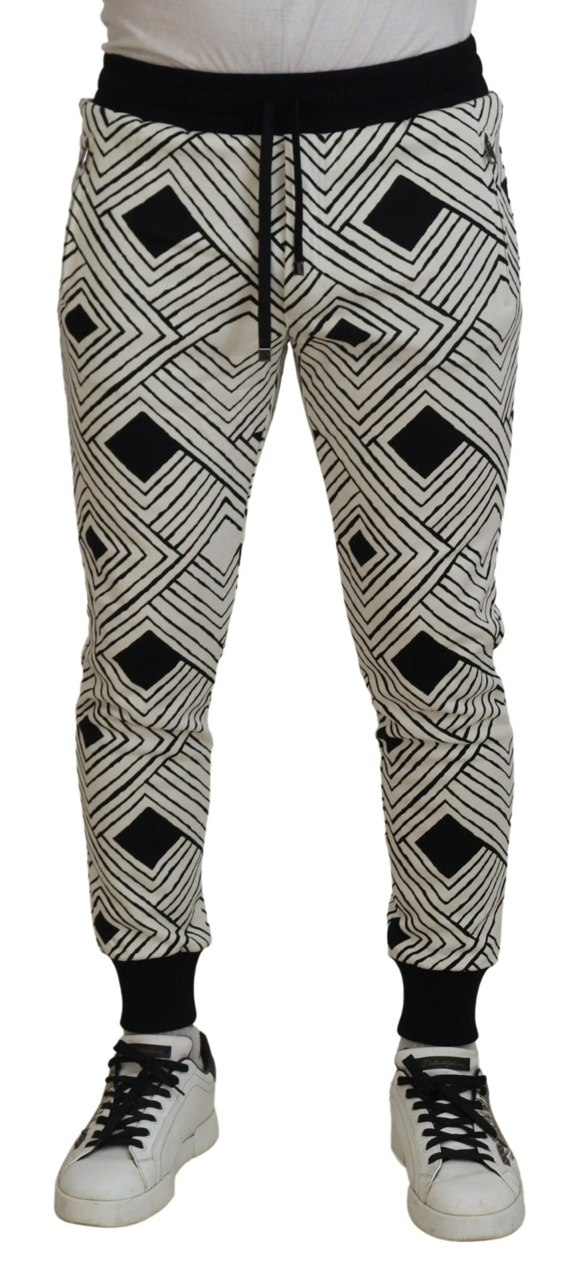Dolce & Gabbana Black White Cotton Trousers Sport Pants - Eljoys Fashion 