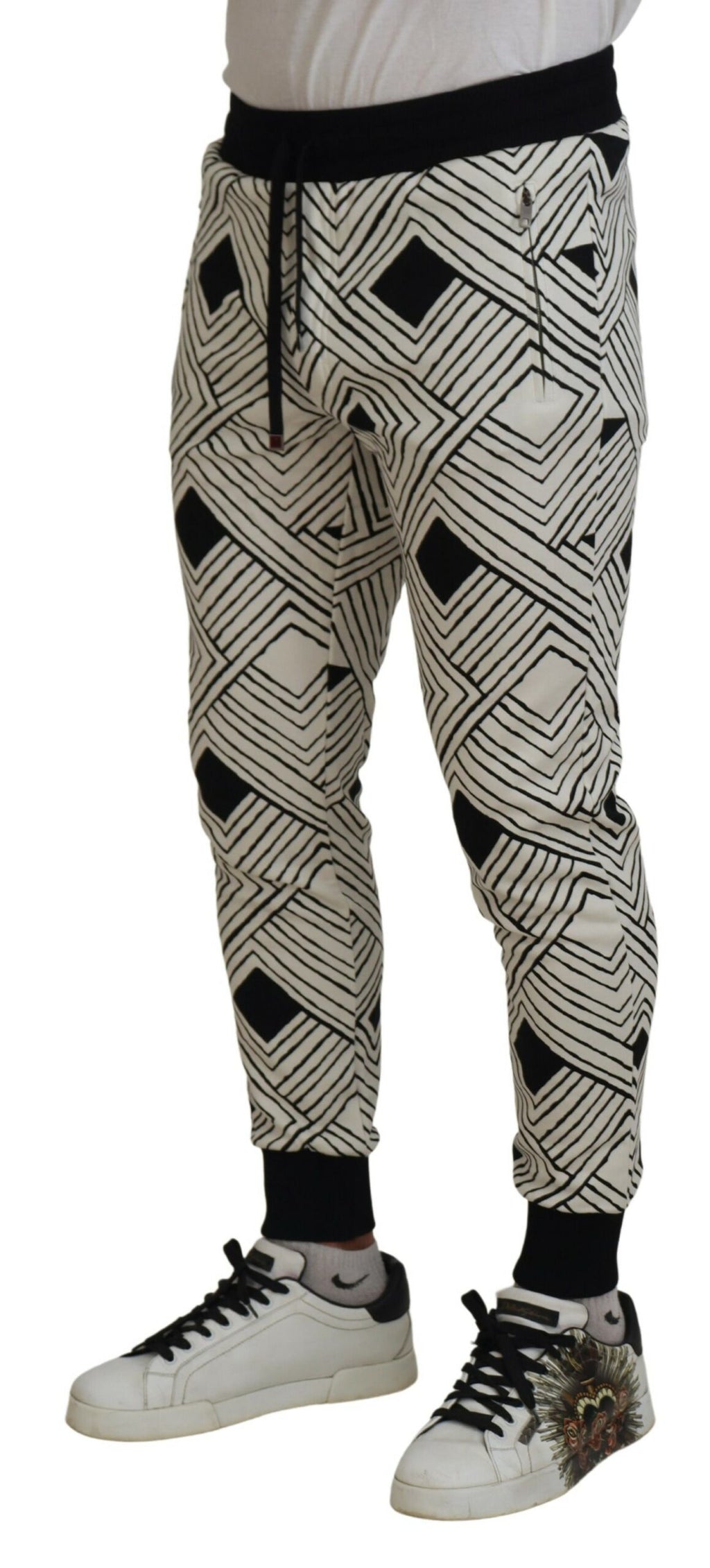 Dolce & Gabbana Black White Cotton Trousers Sport Pants - Eljoys Fashion 
