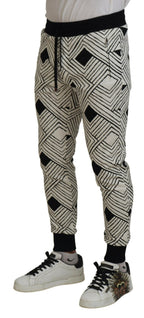 Dolce & Gabbana Black White Cotton Trousers Sport Pants - Eljoys Fashion 