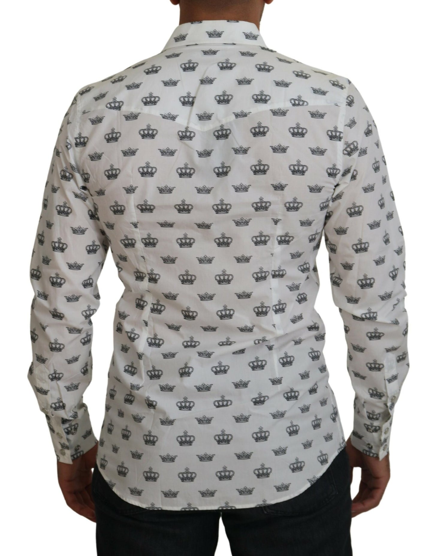 Dolce & Gabbana White Crown Print Slim Fit Cotton Shirt Dolce & Gabbana