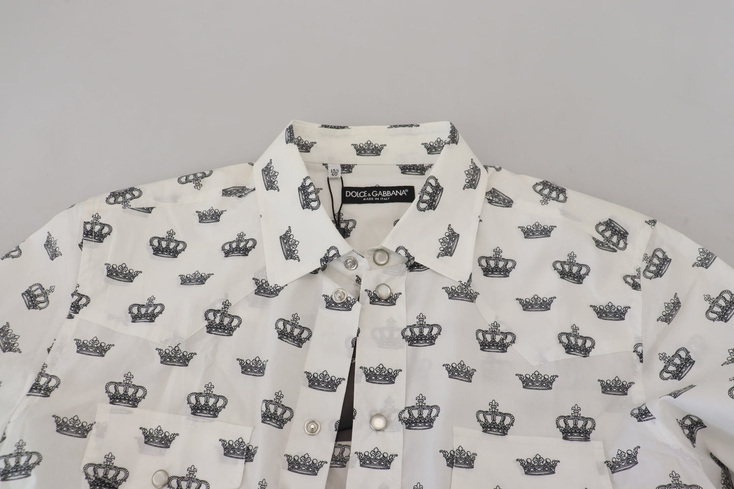 Dolce & Gabbana White Crown Print Slim Fit Cotton Shirt Dolce & Gabbana