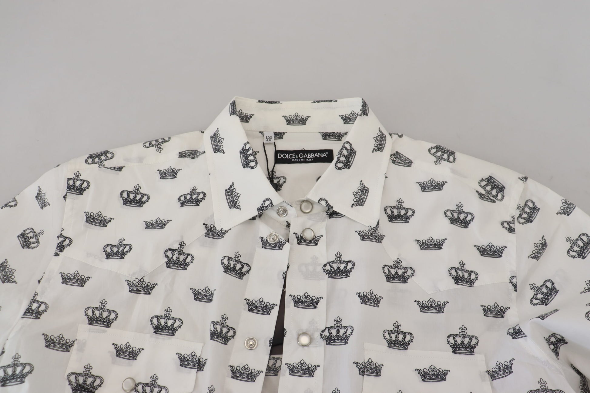 Dolce & Gabbana White Crown Print Slim Fit Cotton Shirt Dolce & Gabbana