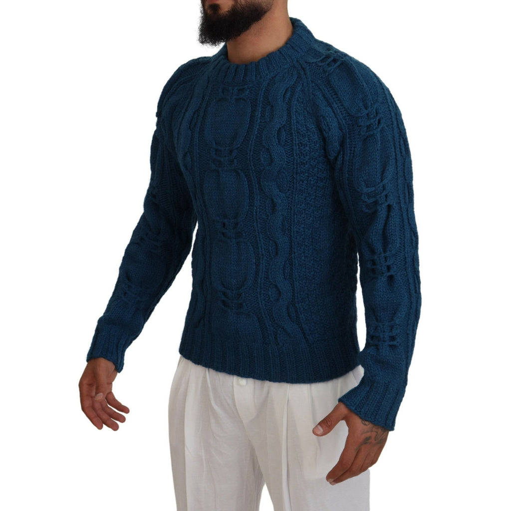 Dolce & Gabbana Blue Knitted Wool Alpaca Pullover Sweater