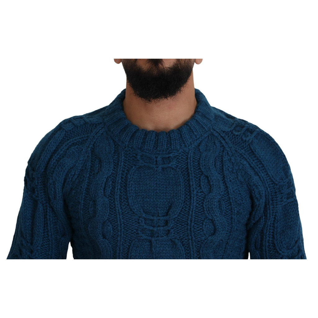 Dolce & Gabbana Blue Knitted Wool Alpaca Pullover Sweater