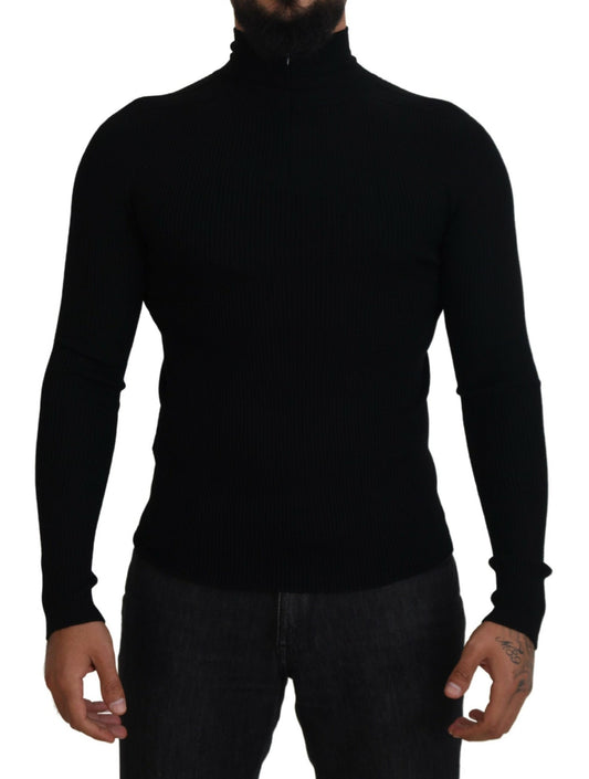 Dolce & Gabbana Black Half Zip Turtleneck Pullover Sweater Dolce & Gabbana