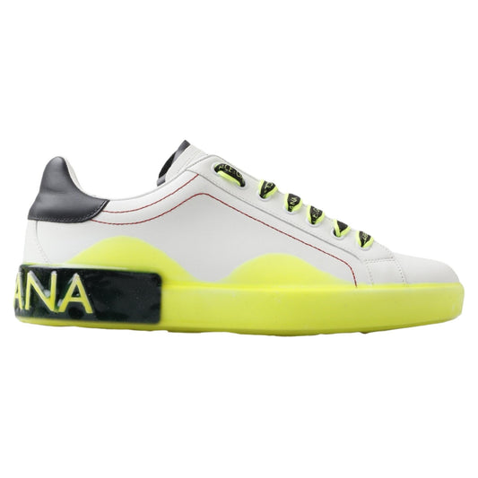 Dolce & Gabbana White Yellow Portofino Leather Sneakers Shoes Dolce & Gabbana