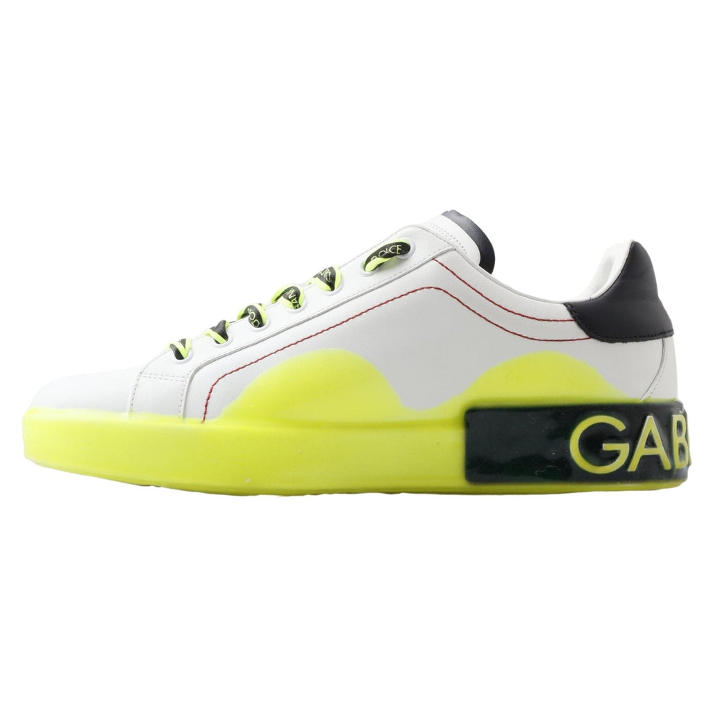 Dolce & Gabbana White Yellow Portofino Leather Sneakers Shoes