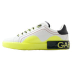 Dolce & Gabbana White Yellow Portofino Leather Sneakers Shoes