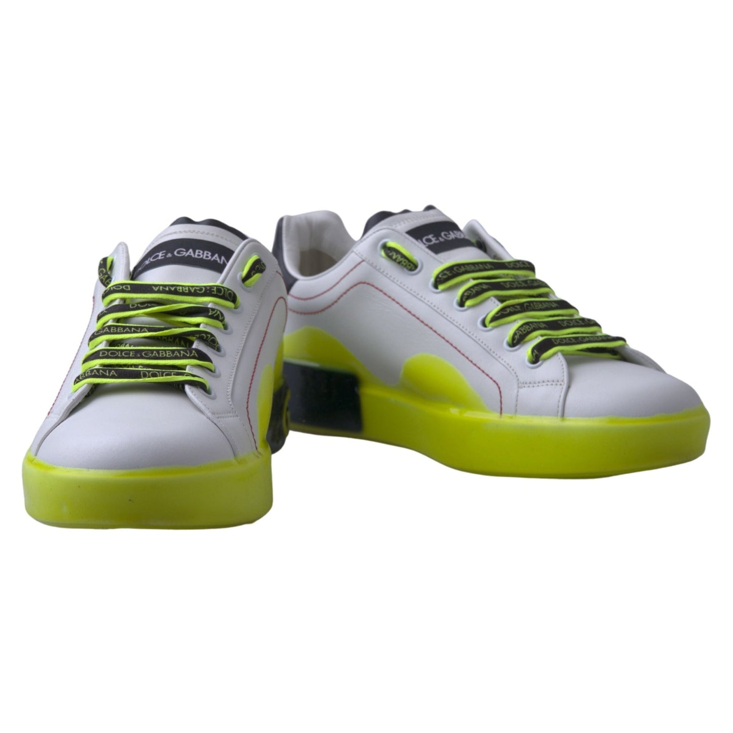 Dolce & Gabbana White Yellow Portofino Leather Sneakers Shoes Dolce & Gabbana