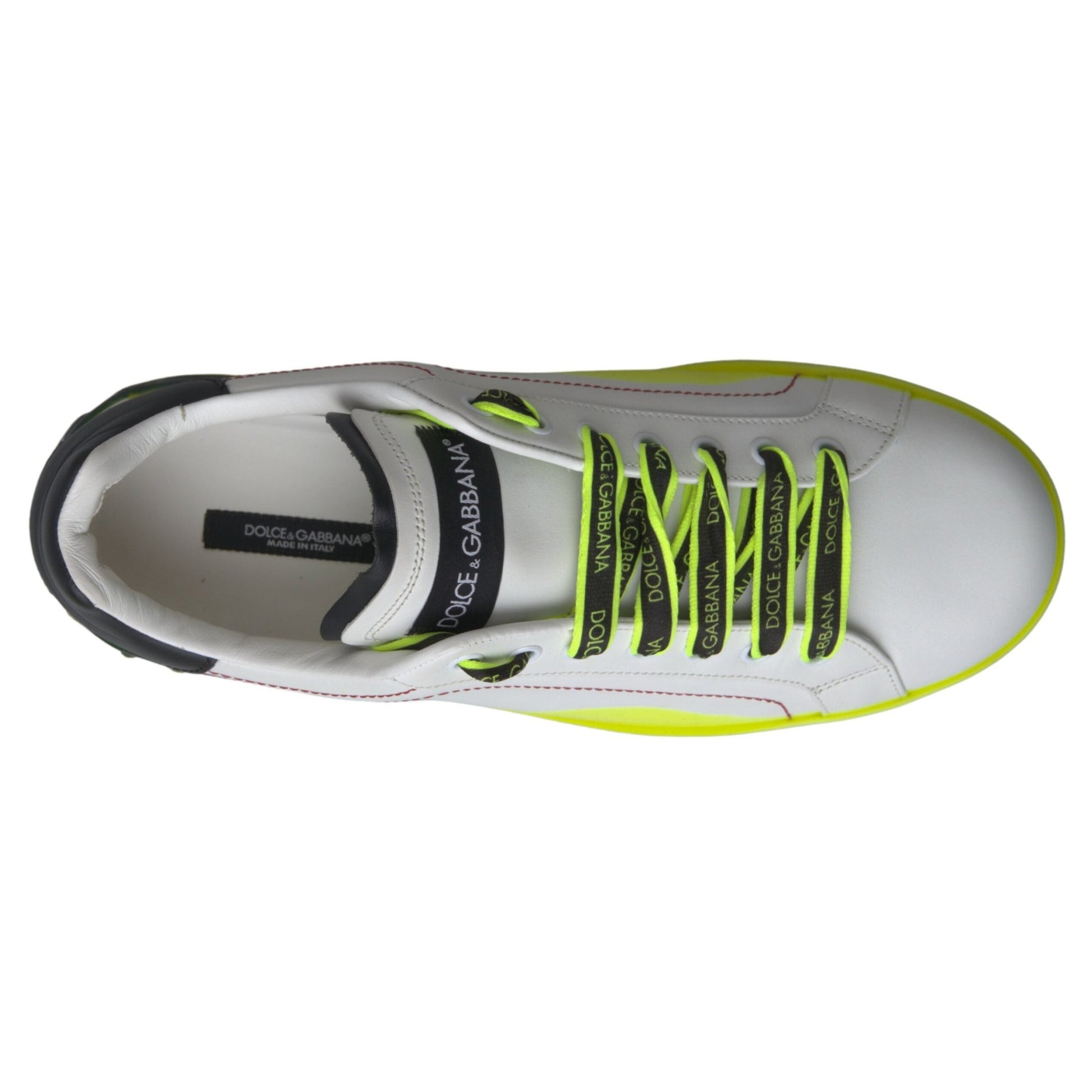 Dolce & Gabbana White Yellow Portofino Leather Sneakers Shoes Dolce & Gabbana
