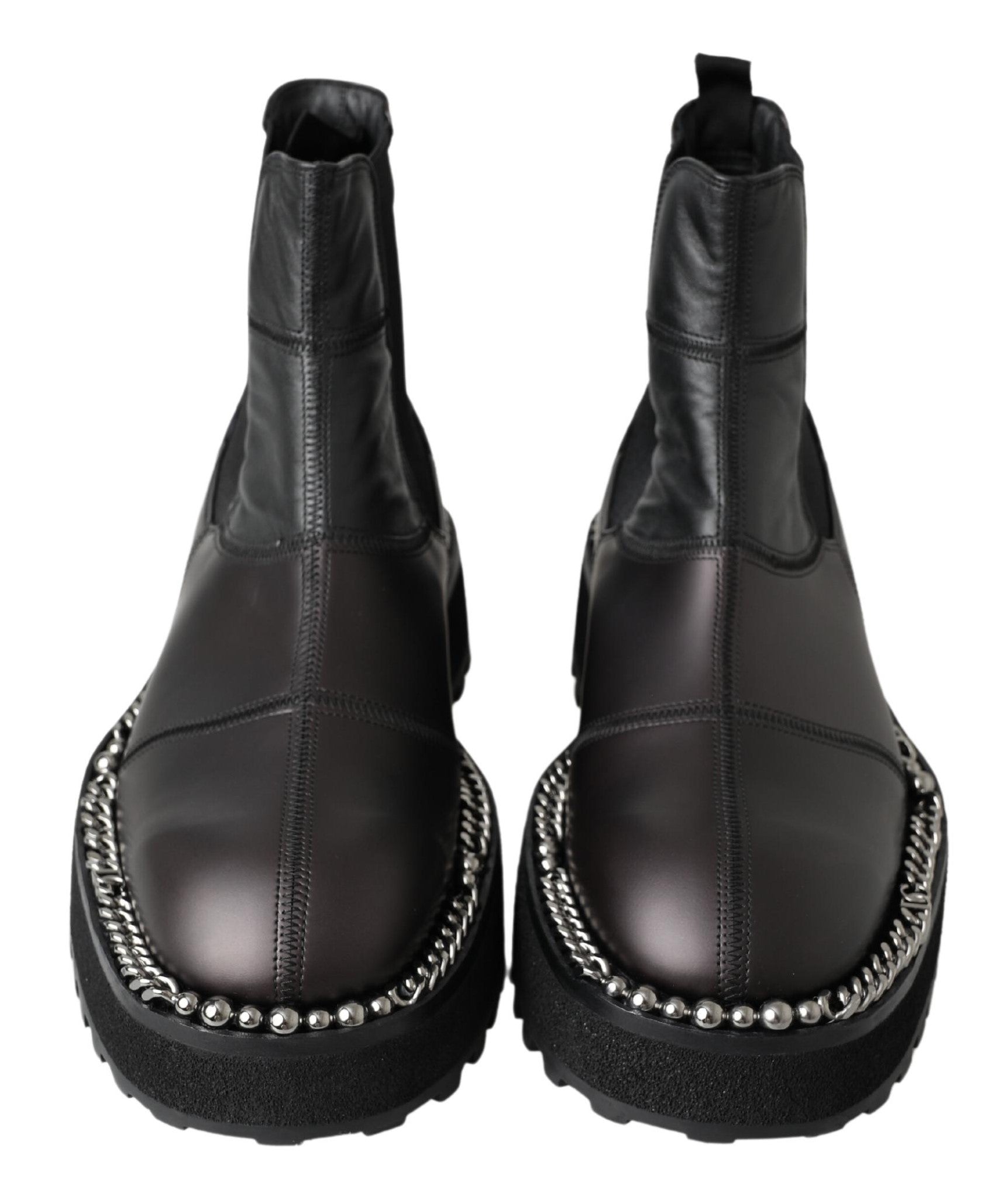 Dolce & Gabbana Black Leather Slip on Stretch Boots Dolce & Gabbana