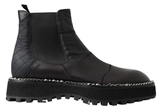 Dolce & Gabbana Black Leather Slip on Stretch Boots Dolce & Gabbana