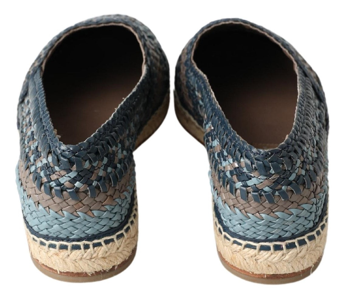 Dolce & Gabbana Blue Gray Leather Buffalo Espadrille Shoes Dolce & Gabbana