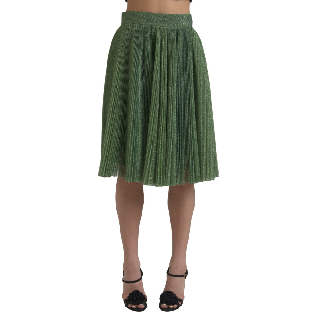Dolce & Gabbana Metallic Green High Waist A-line Pleated Skirt