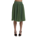 Dolce & Gabbana Metallic Green High Waist A-line Pleated Skirt