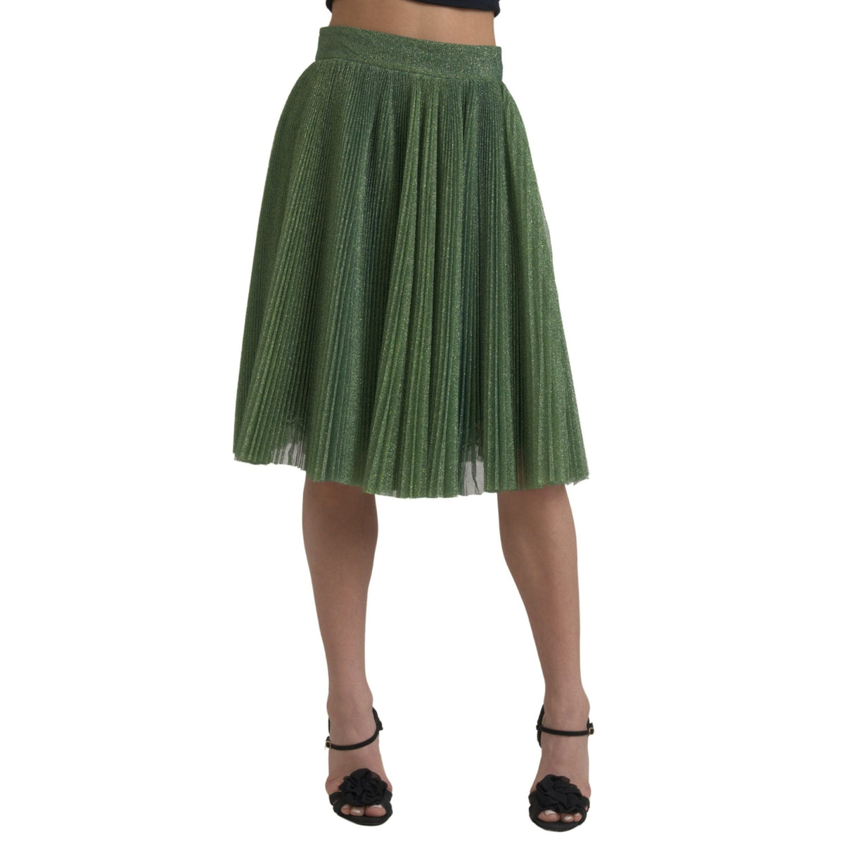 Dolce & Gabbana Metallic Green High Waist A-line Pleated Skirt