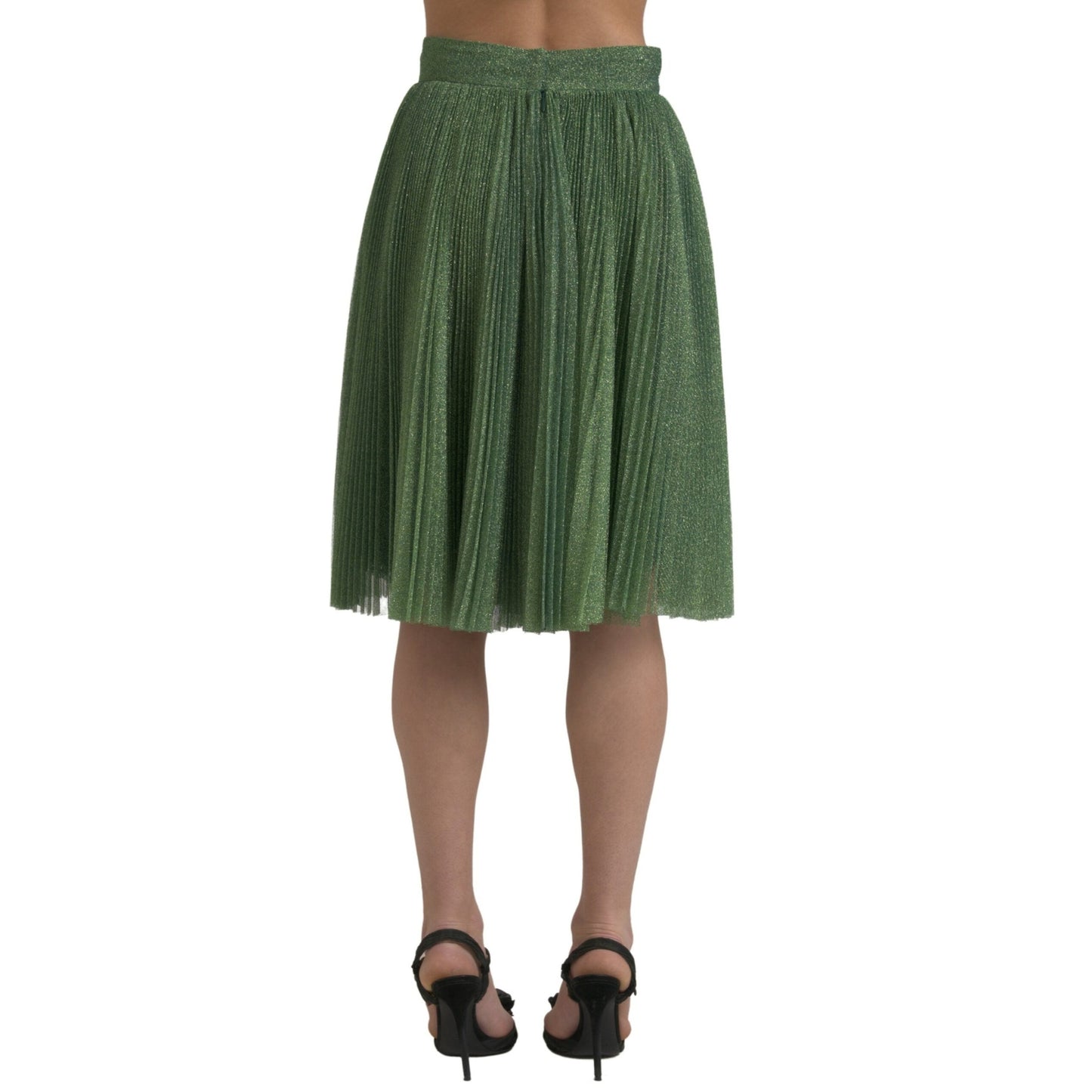 Dolce & Gabbana Metallic Green High Waist A-line Pleated Skirt