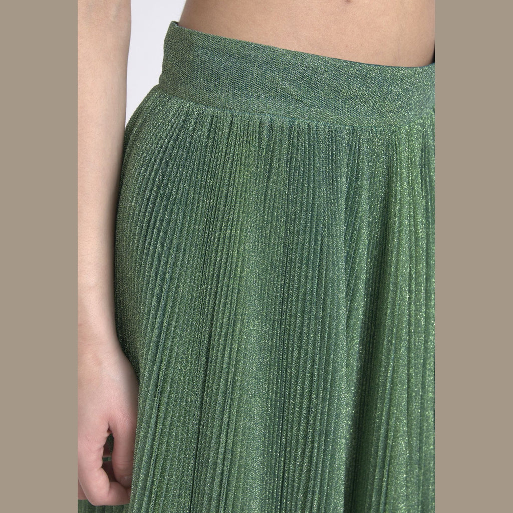 Dolce & Gabbana Metallic Green High Waist A-line Pleated Skirt