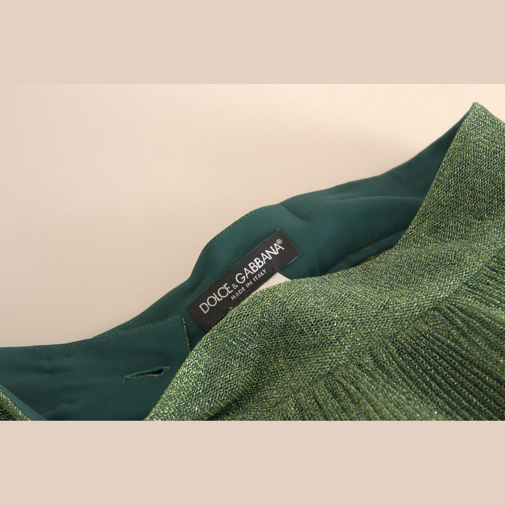 Dolce & Gabbana Metallic Green High Waist A-line Pleated Skirt