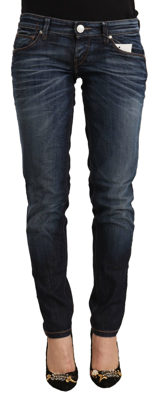 Acht Blue Washed Cotton Low Waist Skinny Denim Jeans Acht