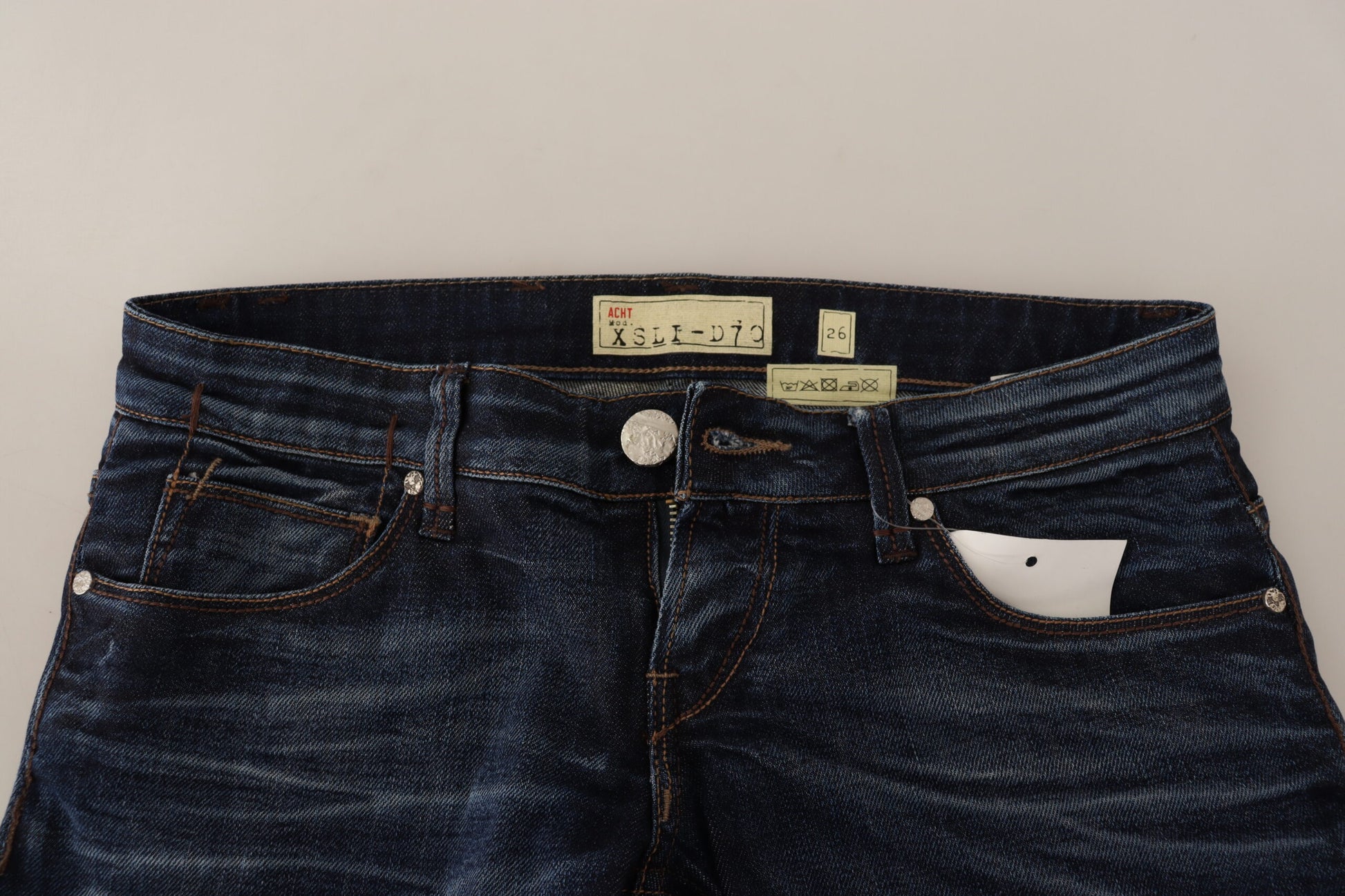 Acht Blue Washed Cotton Low Waist Skinny Denim Jeans Acht