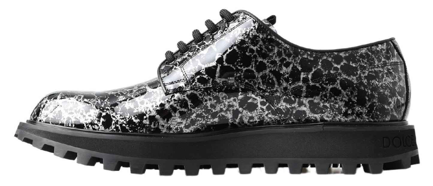 Dolce & Gabbana Black White Derby Patent Leather Shoes Dolce & Gabbana