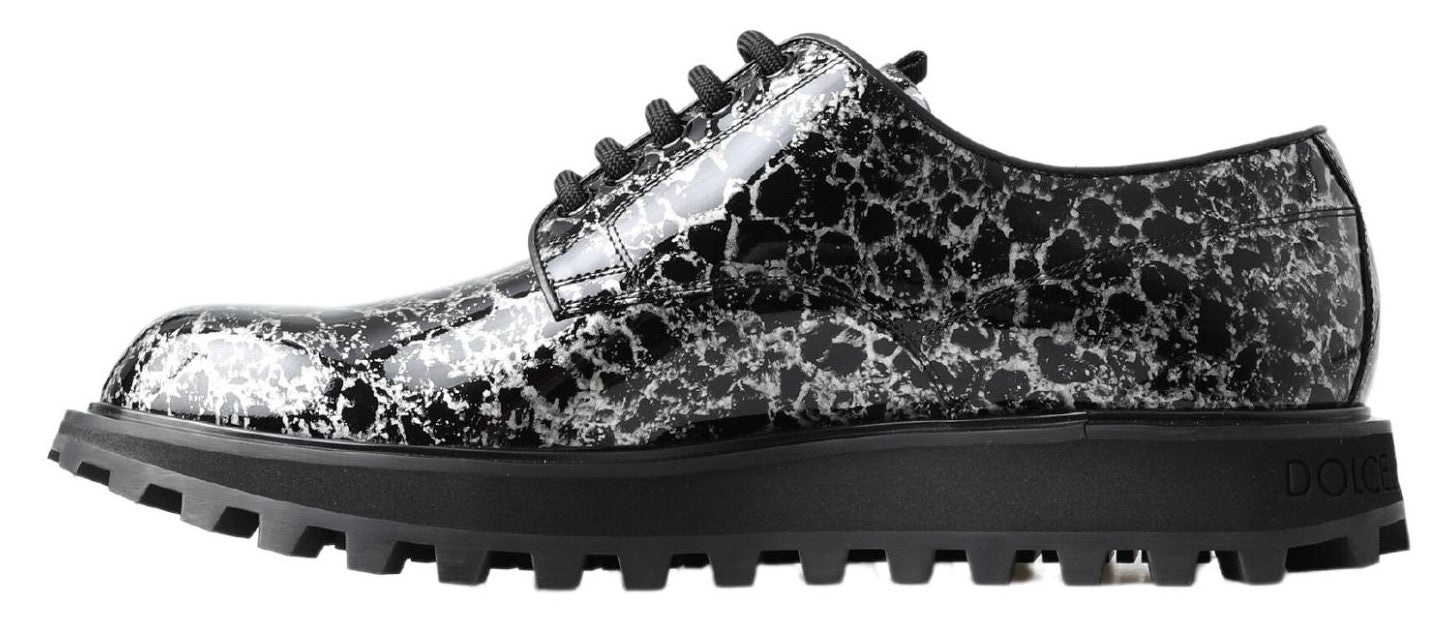 Dolce & Gabbana Black White Derby Patent Leather Shoes Dolce & Gabbana