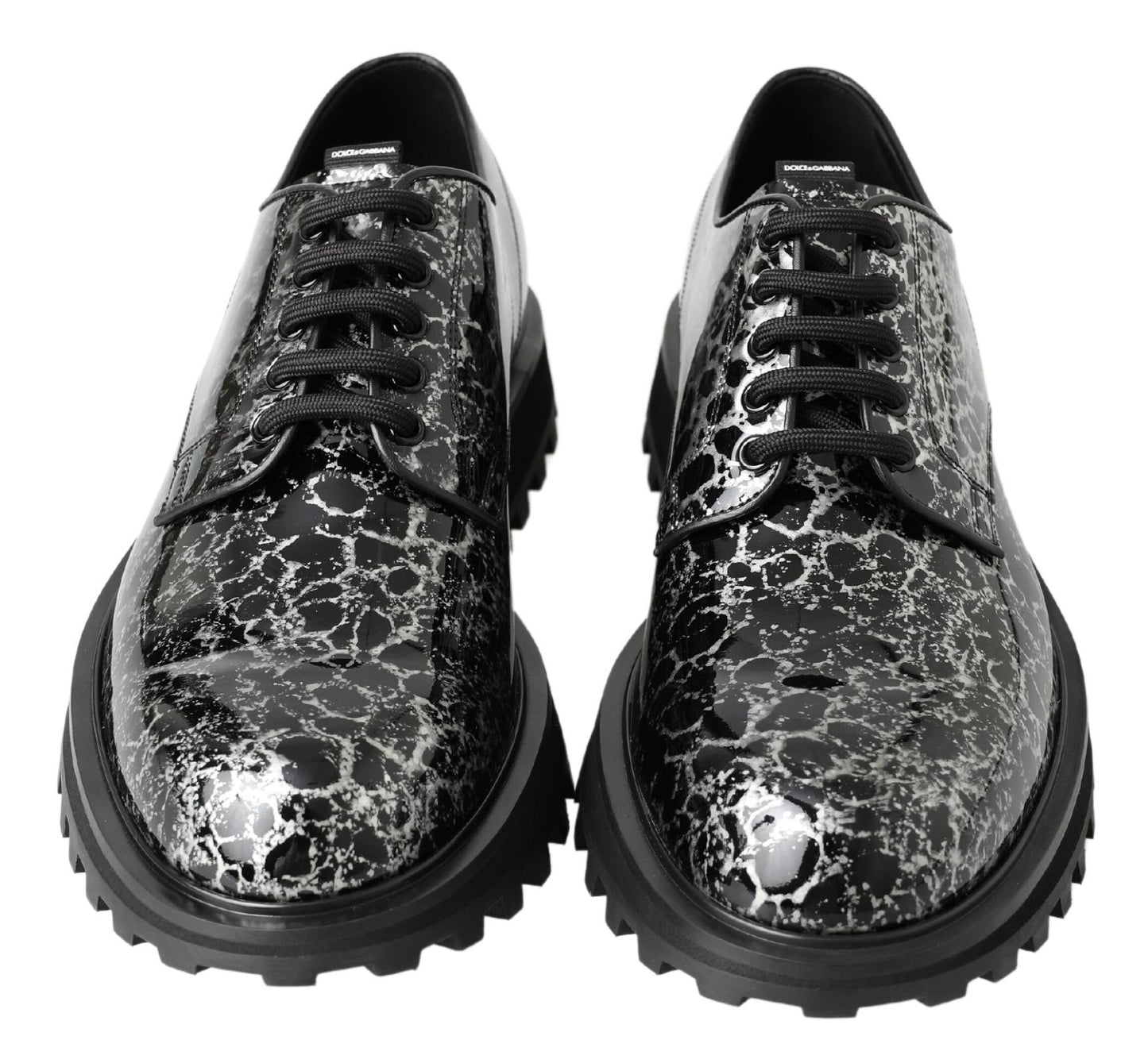 Dolce & Gabbana Black White Derby Patent Leather Shoes Dolce & Gabbana