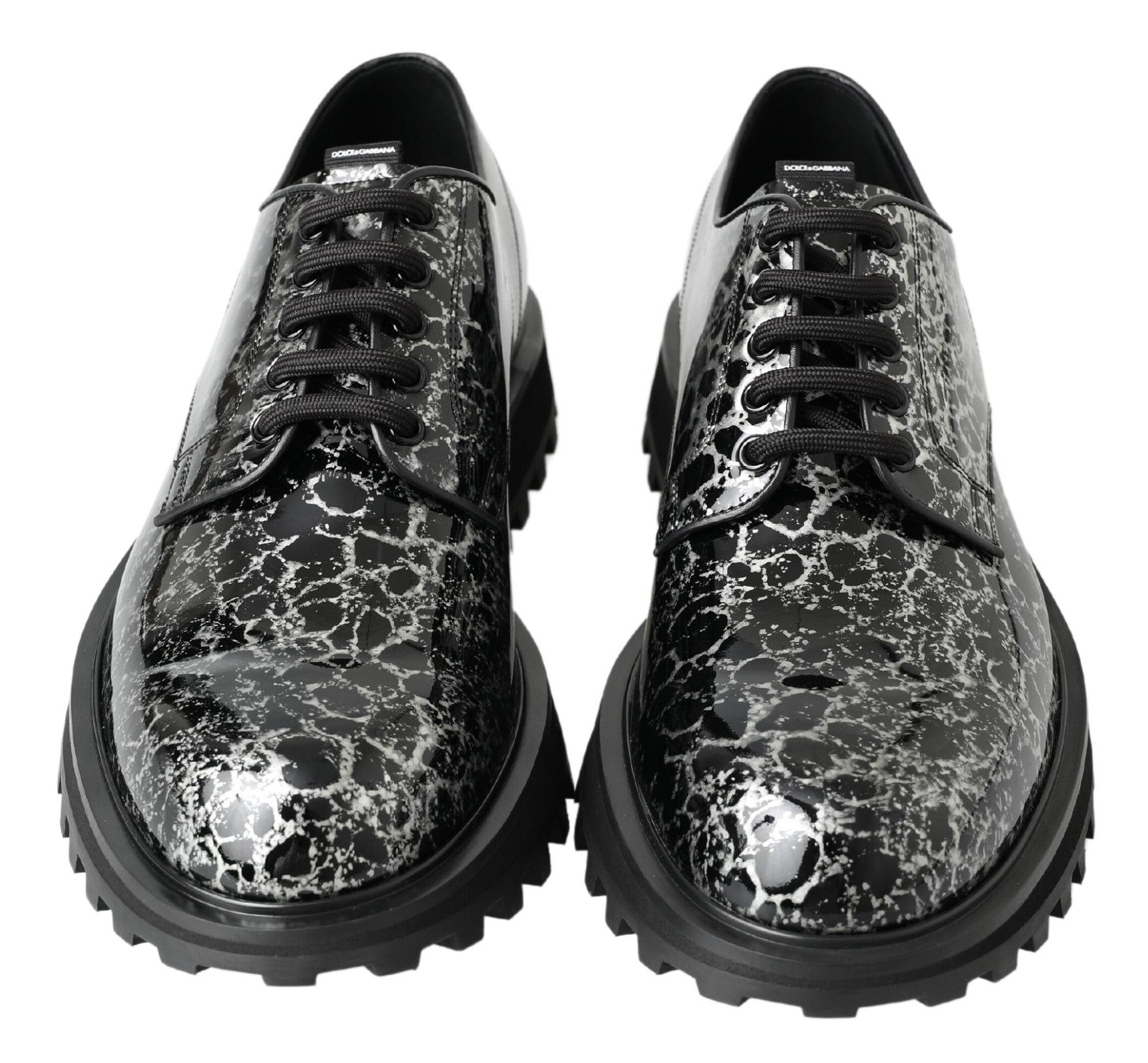 Dolce & Gabbana Black White Derby Patent Leather Shoes Dolce & Gabbana