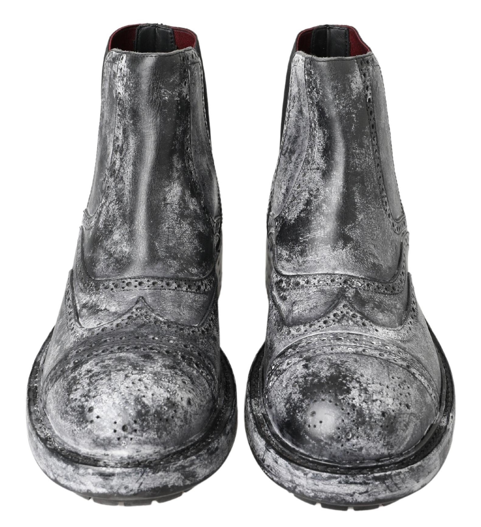 Dolce & Gabbana Black Gray Leather Ankle Boots Dolce & Gabbana