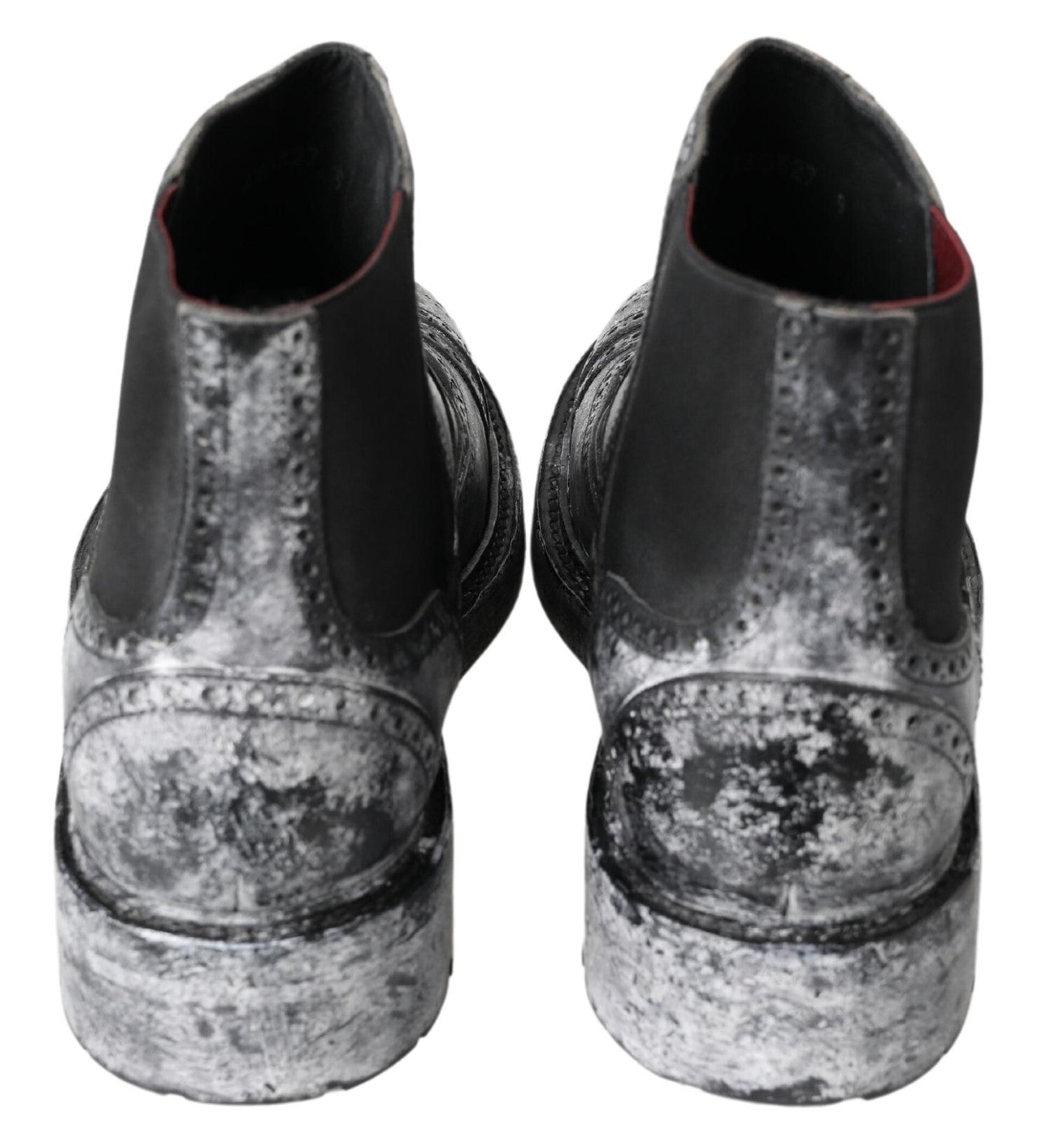 Dolce & Gabbana Black Gray Leather Ankle Boots Dolce & Gabbana