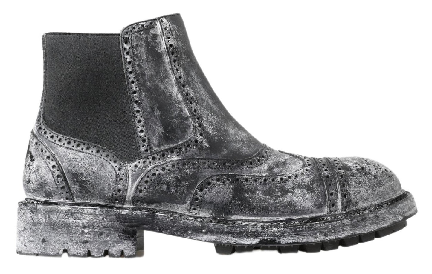 Dolce & Gabbana Black Gray Leather Ankle Boots Dolce & Gabbana