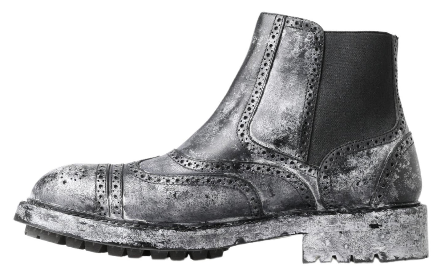 Dolce & Gabbana Black Gray Leather Ankle Boots Dolce & Gabbana
