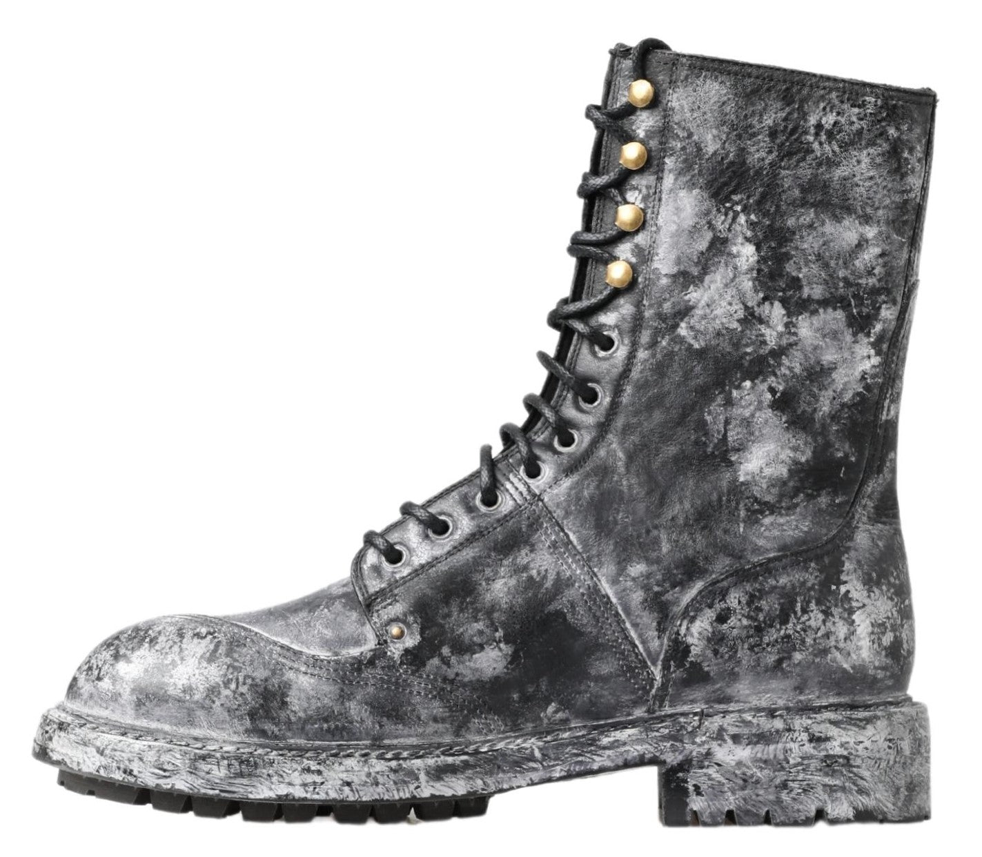 Dolce & Gabbana Black Gray Leather Mid Calf Boots Shoes Dolce & Gabbana