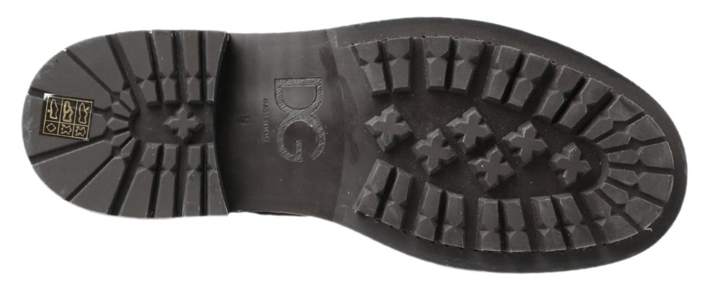 Dolce & Gabbana Black Gray Leather Mid Calf Boots Shoes Dolce & Gabbana