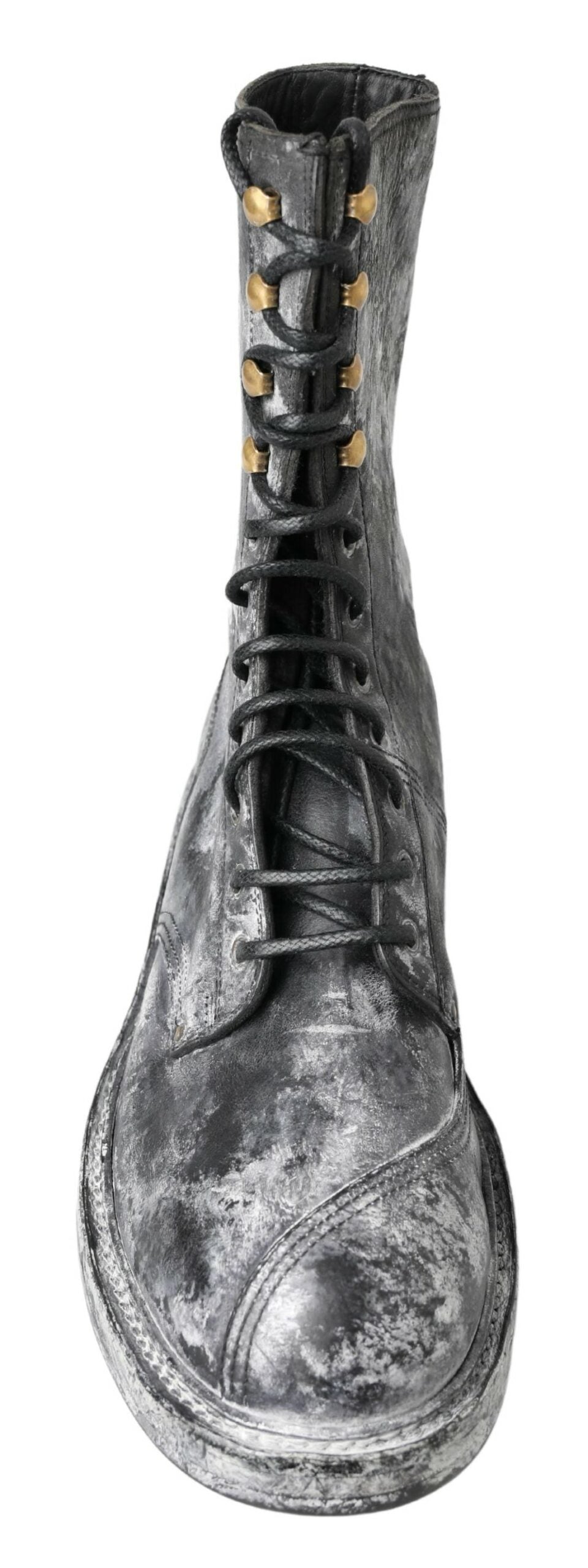 Dolce & Gabbana Black Gray Leather Mid Calf Boots Shoes Dolce & Gabbana