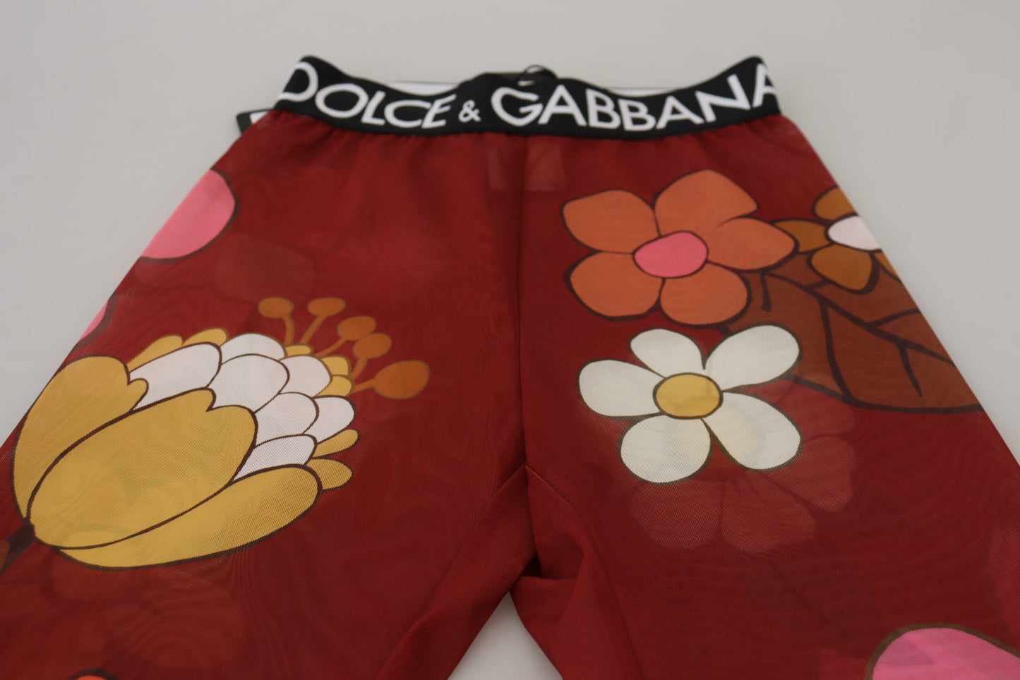 Dolce & Gabbana Red Floral Leggings Stretch Waist Pants Dolce & Gabbana