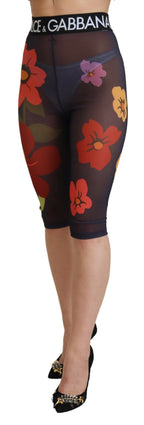 Black floral Dolce & Gabbana leggings with stretch waist and fitted design, featuring a stylish floral pattern on soft fabric.