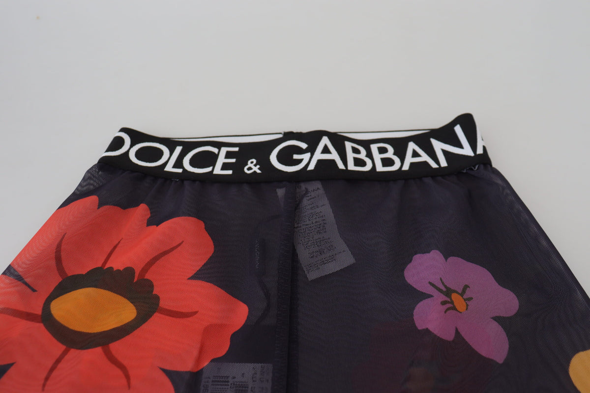 Dolce & Gabbana black floral stretch waist leggings with fitted design and floral print, stylish and comfortable women's pants.