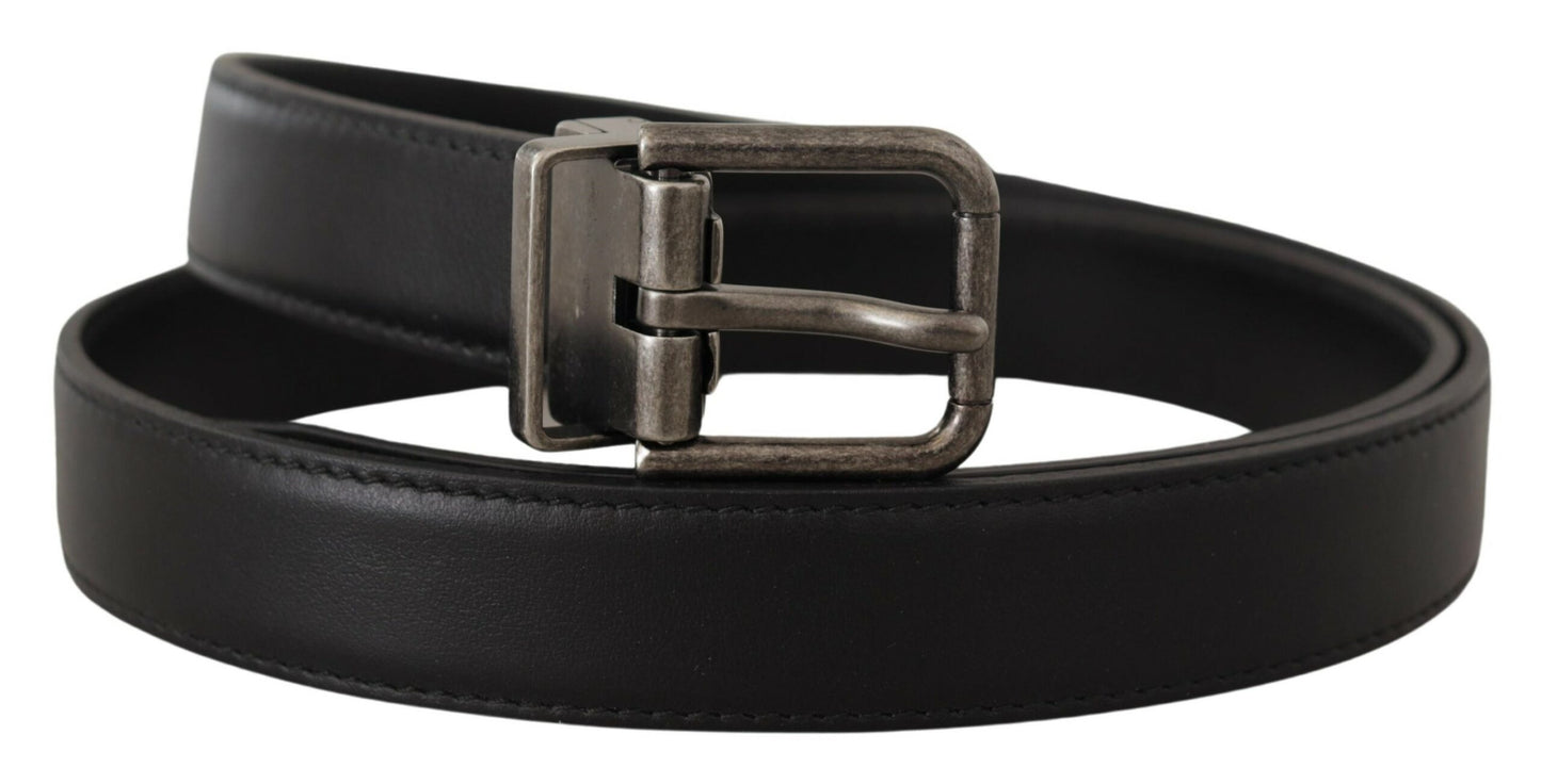 Dolce & Gabbana Black Plain Leather Vintage Logo Metal Buckle Belt Dolce & Gabbana