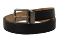 Dolce & Gabbana Black Calf Leather Logo Engraved Metal Buckle Belt - Eljoys Fashion 