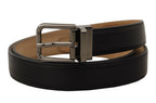 Dolce & Gabbana Black Calf Leather Logo Engraved Metal Buckle Belt - Eljoys Fashion 