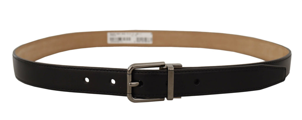 Dolce & Gabbana Black Calf Leather Logo Engraved Metal Buckle Belt - Eljoys Fashion 
