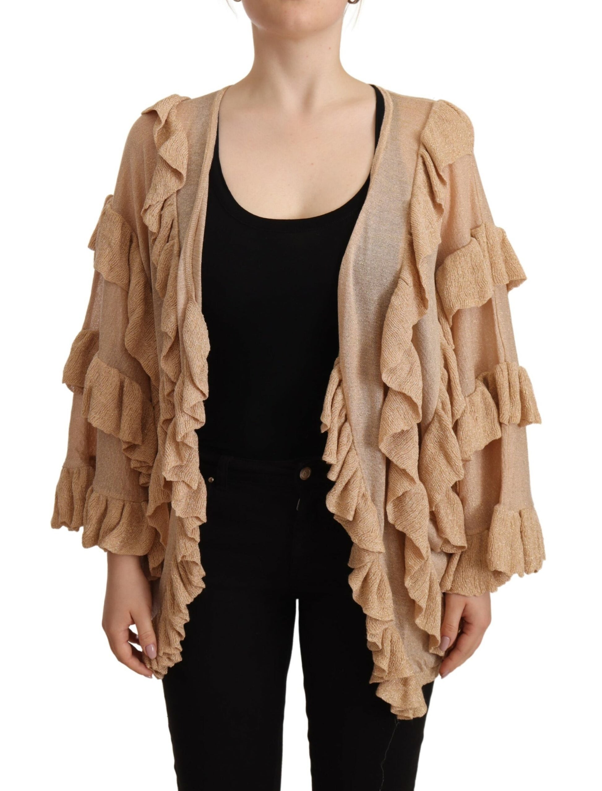Aniye By Beige Ruffle Long Sleeves Open Front Cardigan Sweater Aniye By