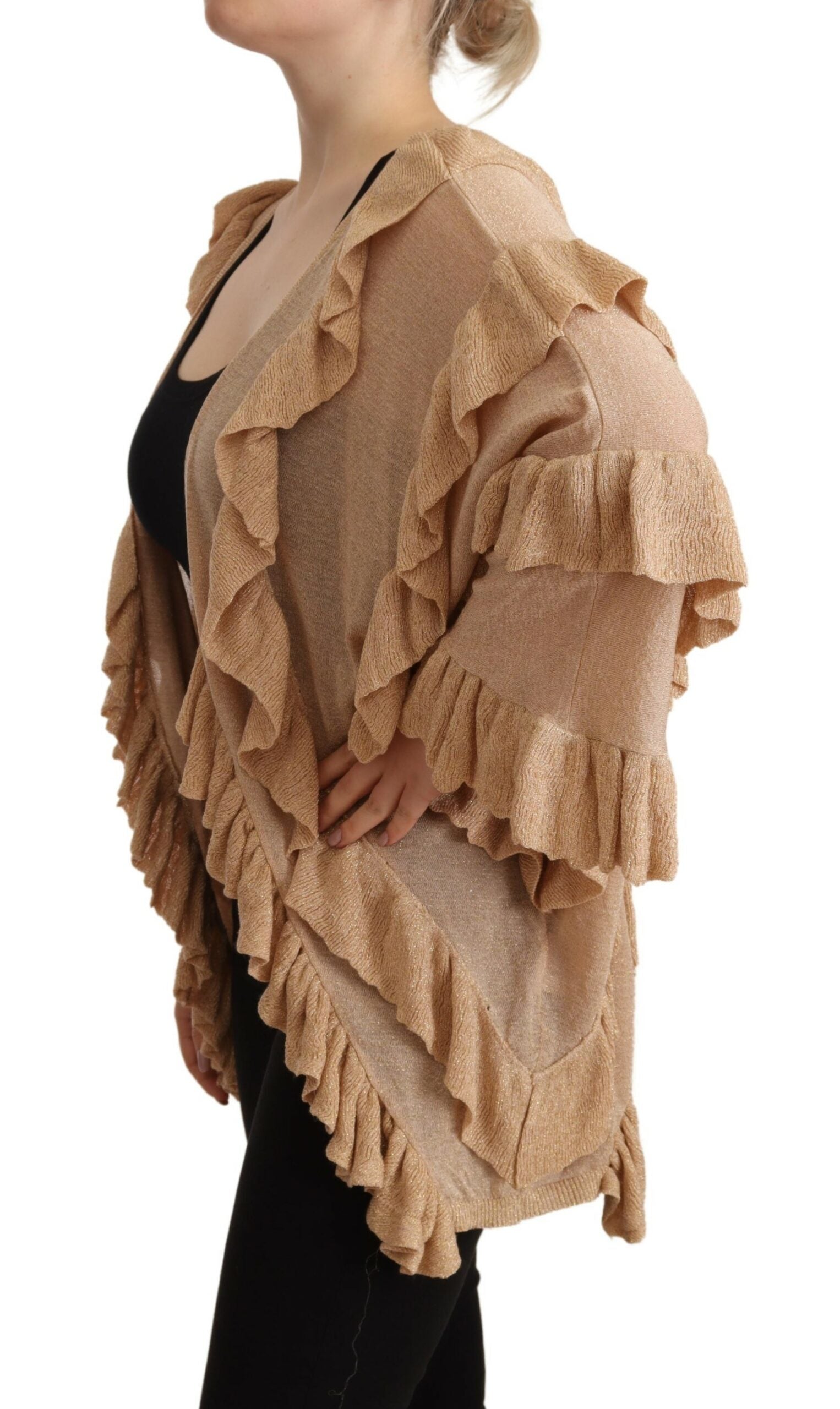 Aniye By Beige Ruffle Long Sleeves Open Front Cardigan Sweater Aniye By