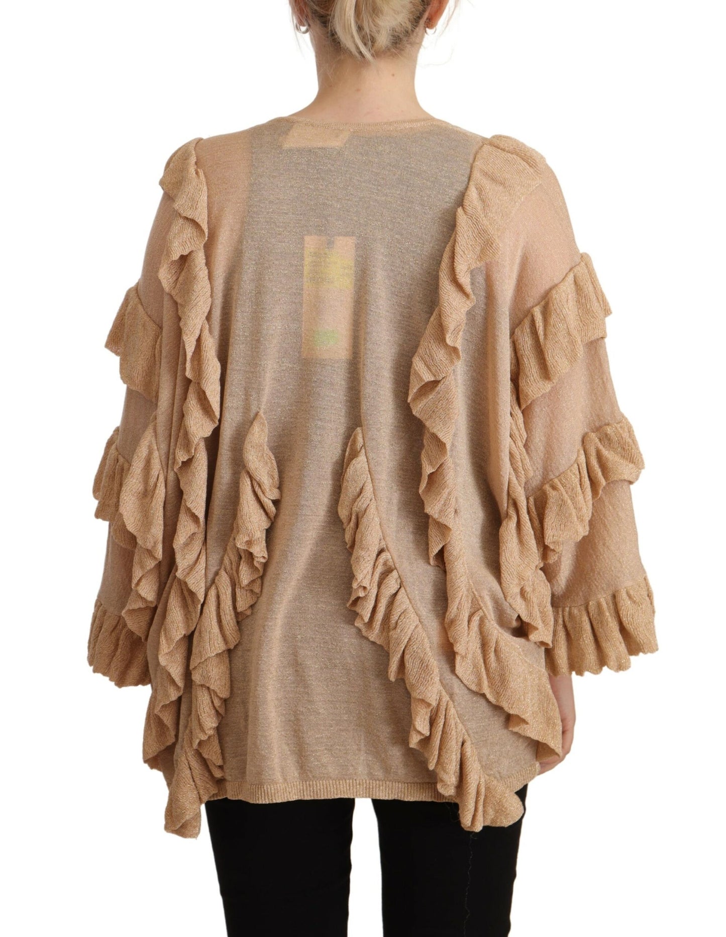 Aniye By Beige Ruffle Long Sleeves Open Front Cardigan Sweater Aniye By